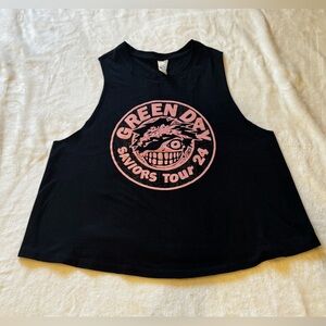 Green Day Size Large Racer Back Sleeveless T Shirt 2024 Saviors Tour. Black/Pink